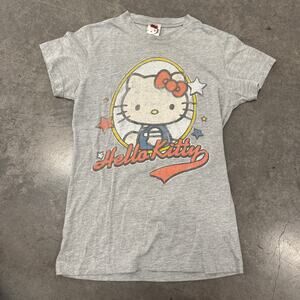Vintage Y2K Sanrio Hello Kitty Bow Grey Graphic Tee Short Sleeve Shirt Casual L